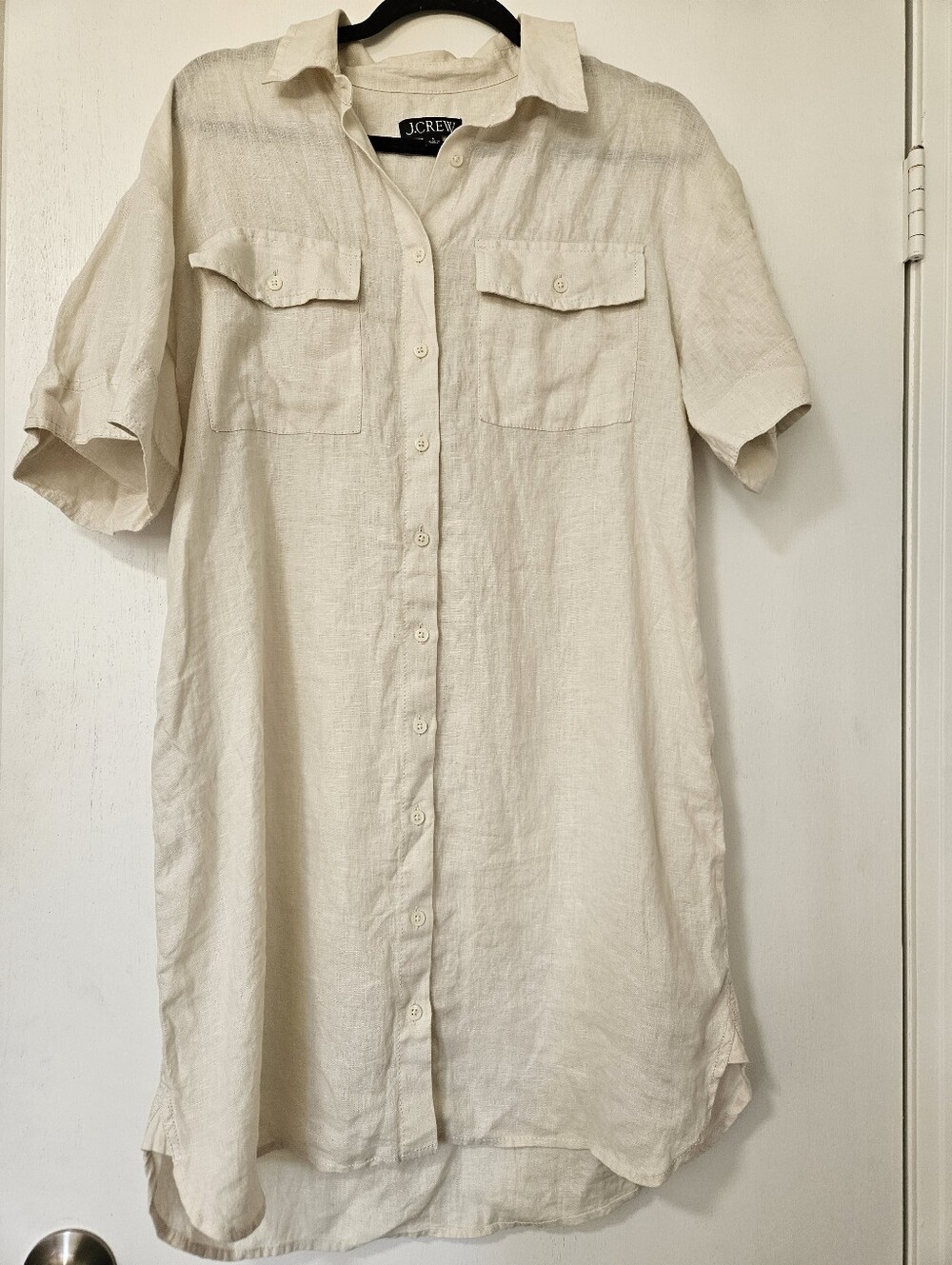 J.Crew Natural Beige 100% Linen Short Sleeve Button-Down Tunic Shirt Size S
